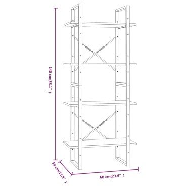 vidaXL Βιβλιοθήκη με 4 Ράφια Γκρι Sonoma 60x30x140cm Επεξεργ. Ξύλο 1 τεμ.