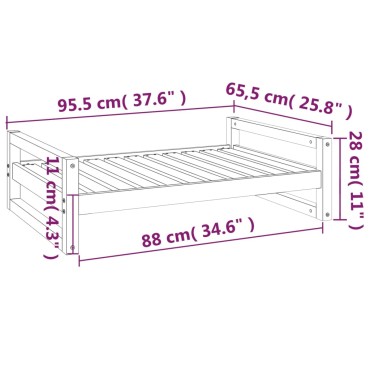 vidaXL Κρεβάτι Σκύλου Λευκό 95,5 x 65,5 x 28 εκ. από Μασίφ Ξύλο Πεύκου