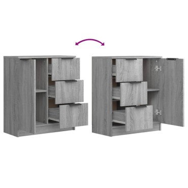 vidaXL Ντουλάπι 2 τεμ. Γκρι Sonoma 60x30x70cm από Επεξεργασμένο Ξύλο