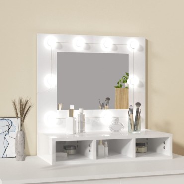 vidaXL Έπιπλο Καθρέπτη με LED Γυαλιστερό Λευκό 60x31,5x62cm 1 τεμ.