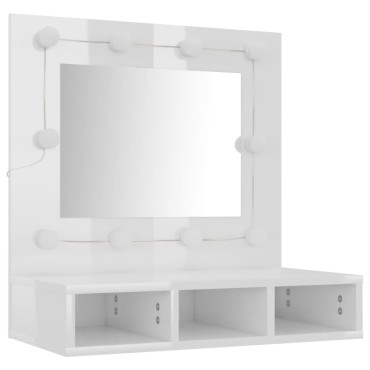 vidaXL Έπιπλο Καθρέπτη με LED Γυαλιστερό Λευκό 60x31,5x62cm 1 τεμ.