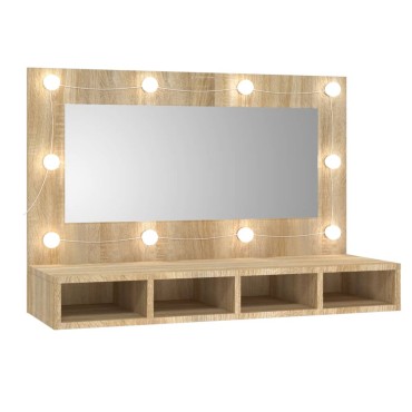 vidaXL Έπιπλο Καθρέπτη με LED Sonoma Δρυς 90x31,5x62cm 1 τεμ.