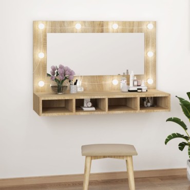 vidaXL Έπιπλο Καθρέπτη με LED Sonoma Δρυς 90x31,5x62cm 1 τεμ.