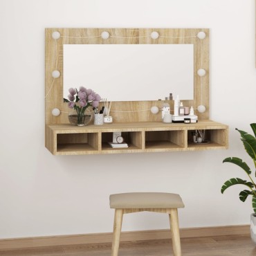 vidaXL Έπιπλο Καθρέπτη με LED Sonoma Δρυς 90x31,5x62cm 1 τεμ.