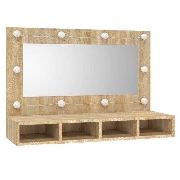 vidaXL Έπιπλο Καθρέπτη με LED Sonoma Δρυς 90x31,5x62cm 1 τεμ.