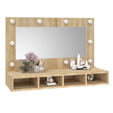 vidaXL Έπιπλο Καθρέπτη με LED Sonoma Δρυς 90x31,5x62cm 1 τεμ.