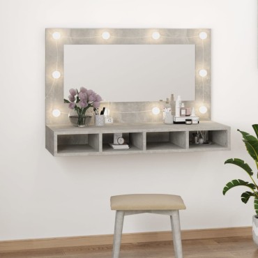 vidaXL Έπιπλο Καθρέπτη με LED Γκρι Σκυροδέματος 90x31,5x62cm 1 τεμ.