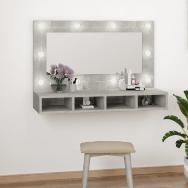 vidaXL Έπιπλο Καθρέπτη με LED Γκρι Σκυροδέματος 90x31,5x62cm 1 τεμ.
