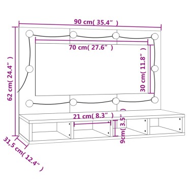 vidaXL Έπιπλο Καθρέπτη με LED Γκρι Σκυροδέματος 90x31,5x62cm 1 τεμ.