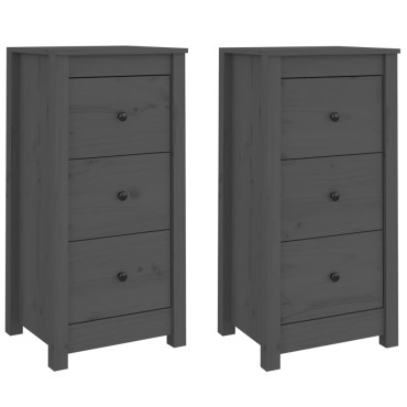 vidaXL Συρταριέρες 2 τεμ. Γκρι 40x35x80cm από Μασίφ Ξύλο Πεύκου