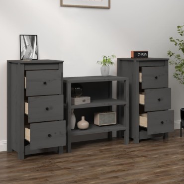 vidaXL Συρταριέρες 2 τεμ. Γκρι 40x35x80cm από Μασίφ Ξύλο Πεύκου