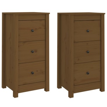 vidaXL Συρταριέρες 2 τεμ. Καφέ Μελί 40x35x80cm από Μασίφ Ξύλο Πεύκου