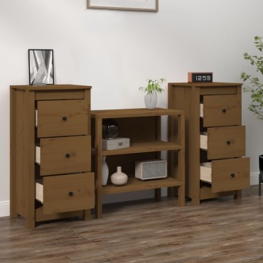 vidaXL Συρταριέρες 2 τεμ. Καφέ Μελί 40x35x80cm από Μασίφ Ξύλο Πεύκου