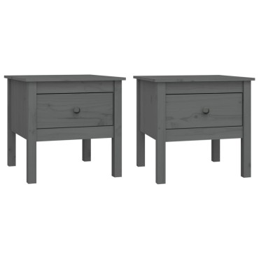 vidaXL Βοηθητικά Τραπέζια 2 τεμ. Γκρί 50x50x49cm Μασίφ Ξύλο Πεύκου