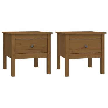 vidaXL Βοηθητικά Τραπέζια 2 τεμ. Καφέ Μελί50x50x49cm Μασίφ Ξύλο Πεύκου