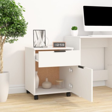 vidaXL Κινητό Ντουλάπι Αρχείων Λευκό 45x38x54cm Επεξ. Ξύλο Ρόδες 1 τεμ.