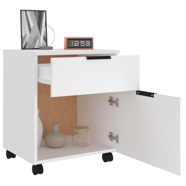 vidaXL Κινητό Ντουλάπι Αρχείων Λευκό 45x38x54cm Επεξ. Ξύλο Ρόδες 1 τεμ.