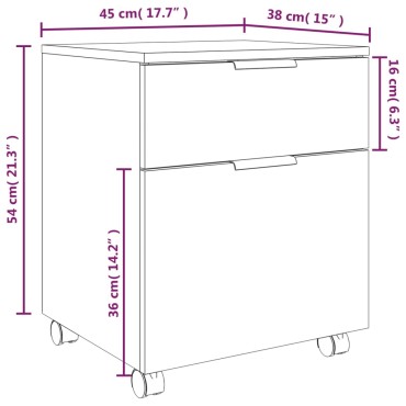 vidaXL Κινητό Ντουλάπι Αρχείων Λευκό 45x38x54cm Επεξ. Ξύλο Ρόδες 1 τεμ.