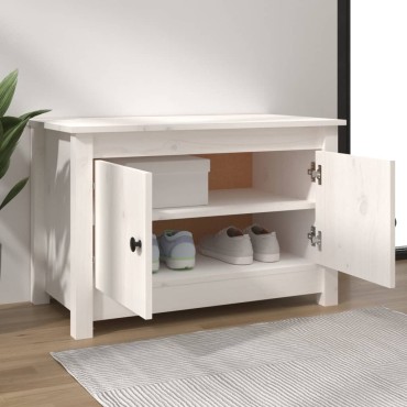 vidaXL Παπουτσοθήκη Λευκή 70x38x45,5cm από Μασίφ Ξύλο Πεύκου