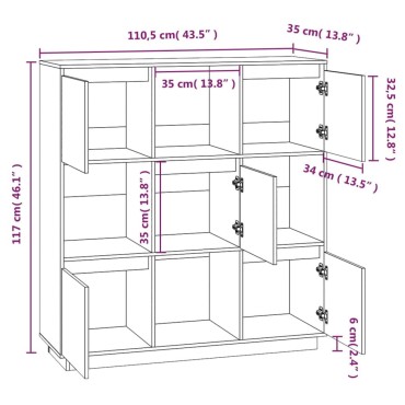 vidaXL Ντουλάπι Ψηλό 110,5x35x117cm από Μασίφ Ξύλο Πεύκου 1 τεμ.