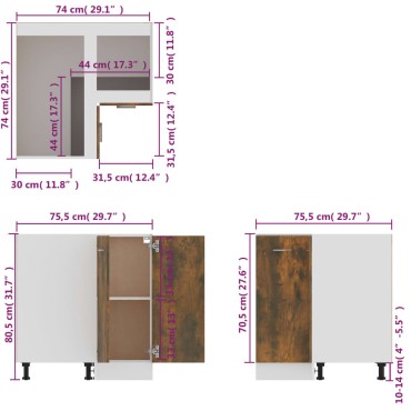 vidaXL Ντουλάπι Κουζίνας Lyon Καπνιστή Δρυς 75,5x75,5x81,5cm 1 τεμ.