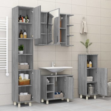 vidaXL Ντουλάπι Μπάνιου Γκρι Sonoma 30x30x95cm Επεξεργασμένο Ξύλο