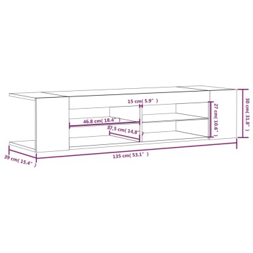 vidaXL Έπιπλο Τηλεόρασης με LED Γκρι Sonoma 135x39x30cm