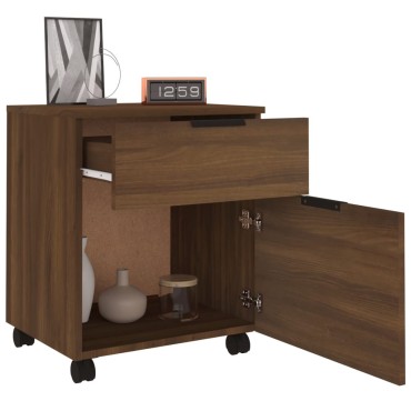 vidaXL Αρχειοθήκη Φορητή Καφέ Δρυς 45x38x54cm Επεξ. Ξύλο με Ρόδες 1 τεμ.