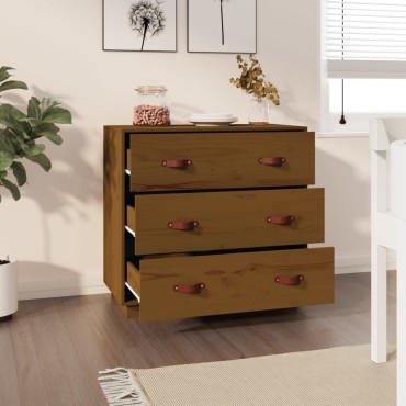 vidaXL Συρταριέρα Καφέ Μελί 80x4x75cm από Μασίφ Ξύλο Πεύκου 1 τεμ.