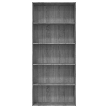 vidaXL Βιβλιοθήκη με 5 Ράφια Γκρι Sonoma 80x30x189cm Επεξεργ. Ξύλο 1 τεμ.