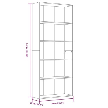 vidaXL Βιβλιοθήκη με 5 Ράφια Γκρι Sonoma 80x30x189cm Επεξεργ. Ξύλο 1 τεμ.