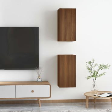 vidaXL Έπιπλα Τηλεόρασης 2 τεμ. Καφέ Δρυς 30,5x30x36cm Επεξ. Ξύλο