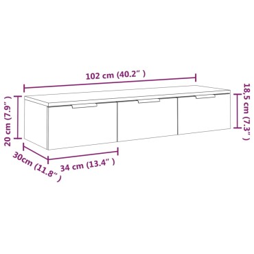 vidaXL Ντουλάπι Τοίχου Γκρι Sonoma102x30x20cm Επεξεργασμένο Ξύλο 1 τεμ.