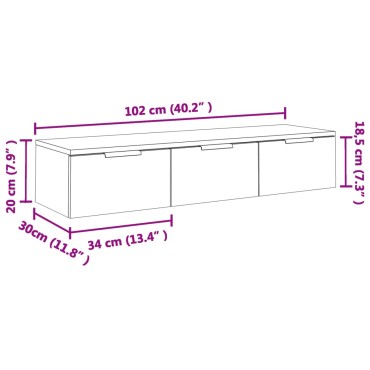 vidaXL Ντουλάπι Τοίχου Γκρι Sonoma102x30x20cm Επεξεργασμένο Ξύλο 1 τεμ.
