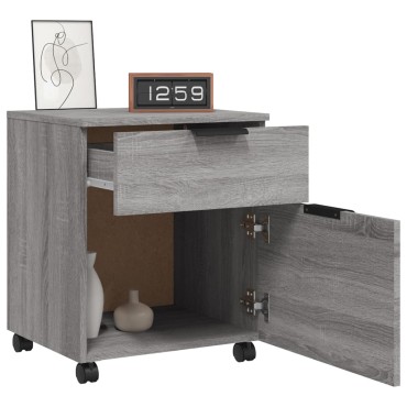 vidaXL Αρχειοθήκη Φορητή Γκρι sonoma45x38x54cm Επεξ. Ξύλο με Ρόδες 1 τεμ.