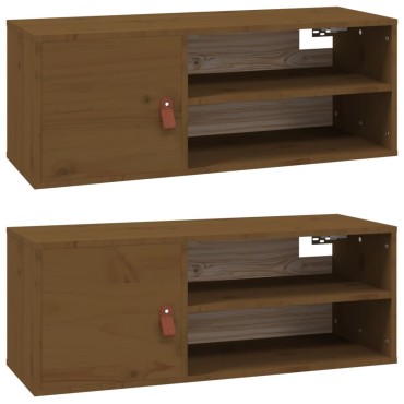 vidaXL Ντουλάπια Τοίχου 2 τεμ. Καφέ Μελί 80x30x30cm Μασίφ Ξύλο Πεύκου