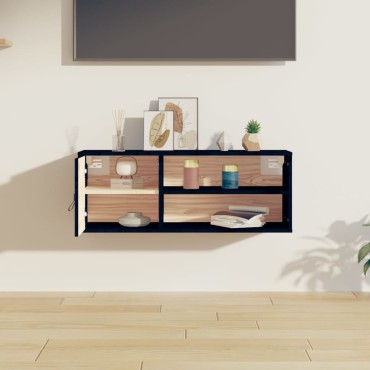 vidaXL Ντουλάπι Τοίχου Μαύρο 80x30x30cm από Μασίφ Ξύλο Πεύκου 1 τεμ.
