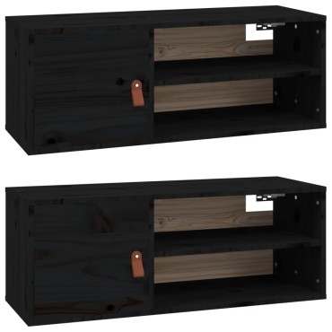 vidaXL Ντουλάπια Τοίχου 2 τεμ. Μαύρα 80x30x30cm από Μασίφ Ξύλο Πεύκου