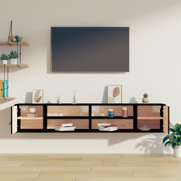 vidaXL Ντουλάπια Τοίχου 2 τεμ. Μαύρα 80x30x30cm από Μασίφ Ξύλο Πεύκου