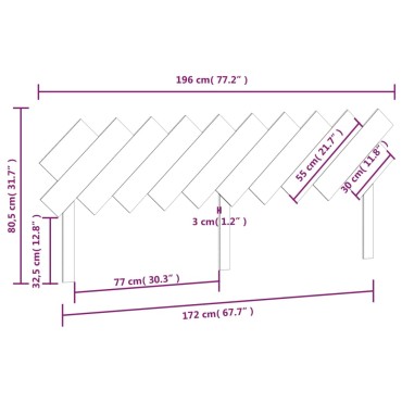 vidaXL Κεφαλάρι Κρεβατιού Μαύρο 196x3x80,5cm Μασίφ Ξύλο Πεύκου 1 τεμ.