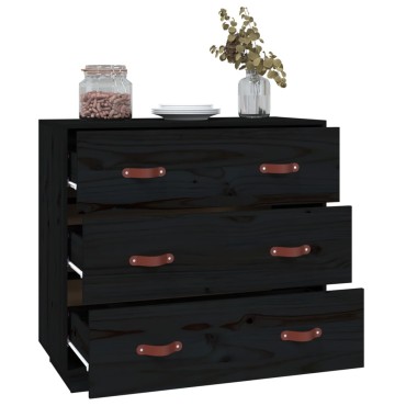vidaXL Ντουλάπι Μαύρος 80x40x75cm από Μασίφ Ξύλο Πεύκου 1 τεμ.