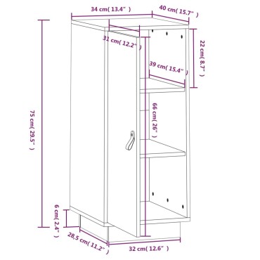 vidaXL Ντουλάπι Μαύρο 34x40x75cm από Μασίφ Ξύλο Πεύκου 1 τεμ.