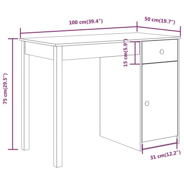 vidaXL Γραφείο 100x50x75cm από Μασίφ Ξύλο Πεύκου 1 τεμ.