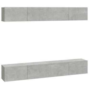 vidaXL Έπιπλα Τηλεόρασης Τοίχου 4 τεμ. Γκρι 100x30x30cm Επεξεργ. Ξύλο