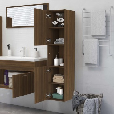 vidaXL Ντουλάπι Μπάνιου Καφέ Δρυς 30x30x130cm Επεξεργασμένο Ξύλο 1 τεμ.