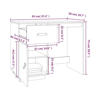 vidaXL Γραφείο Καφέ Μελί 95x50x75cm από Μασίφ Ξύλο Πεύκου 1 τεμ.