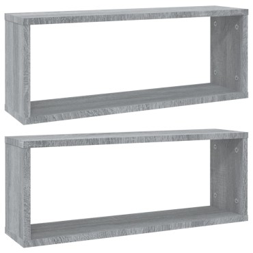 vidaXL Ραφιέρες Τοίχου Κύβος 2 τεμ. Γκρι Sonoma 60x15x23cm Επεξ. Ξύλο