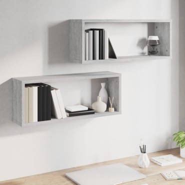 vidaXL Ραφιέρες Τοίχου Κύβος 2 τεμ. Γκρι Sonoma 60x15x23cm Επεξ. Ξύλο
