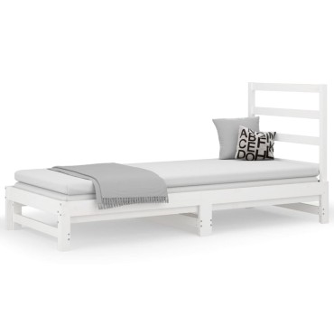 vidaXL Καναπές Κρεβάτι Συρόμενος Λευκός 2x(90x190) εκ. από Μασίφ Πεύκο