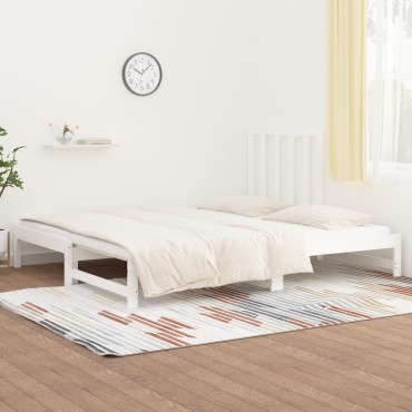 vidaXL Καναπές Κρεβάτι Συρόμενος Λευκός 2x(90x190)cm από Μασίφ Πεύκο 1 τεμ. - Μονό
